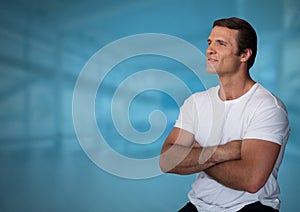 Strong Man thinking with blue background