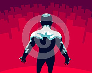 Strong muscular man back vector illustration, philosophical concept of mindfulness and self actualization, spiritual practices, photo