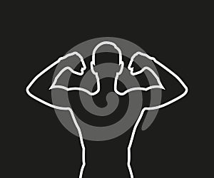 Strong muscular man silhouette isolated on black