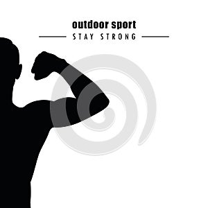 Strong muscular man silhouette outdoor sport