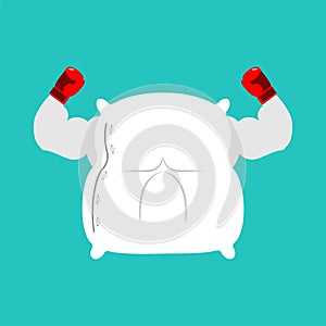 Strong Pillow fight. Big bed linen. Vector illustration