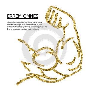 Strong power, golden glitter muscle arms with text vector icon