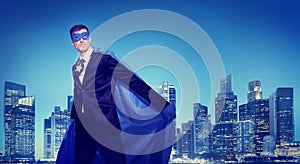 Strong Powerful Business Superhero Cityscape Concept