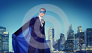 Strong Powerful Business Superhero Cityscape Concepts