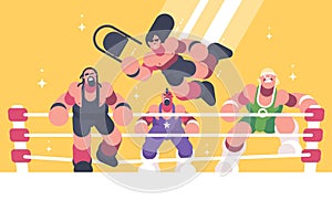 Strong and powerful wrestlers in ring