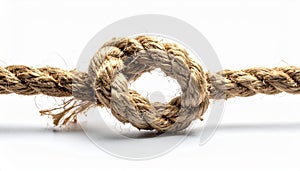 Strong Rope with a Tight Knot on a White Background