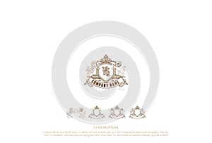 Strong Royal Shield Crown Crest with Lion and Tiger Badge Emblem Logo Design Vector