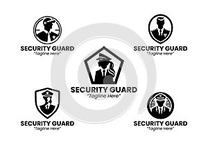 Strong 5 Security Guard Logo Set in modern minimalist concept Black and White
