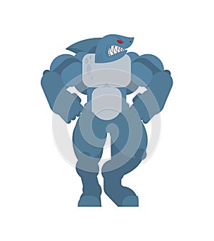 Strong Shark. Powerful Large predatory sea fish. Water predator bodybuilder