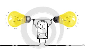 Strong and Sporty Cartoon Man with big Yellow light Bulbs