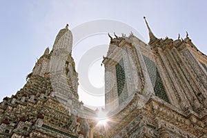 strong sunlight at The Temple of Dawn Wat Arun in Bangkok Thailand