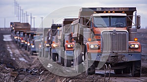 The strong and sy frames of a line of dump trucks provide a trusty means of transporting debris offsite photo