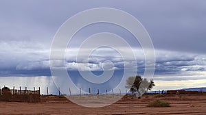 A strong thunderstorm strikes the arid lands of the Atacama Desert in northern Chile