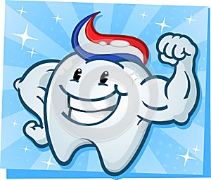 Strong Tooth Flexing Muscles Cartoon Character