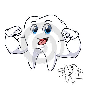 Strong Tooth Showing Arm Muscles with Line Art Drawing