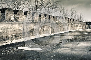 Strong topwith straight concrete walls of a submarine bunker in