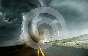 Strong Tornado Moving Through Landscape photo