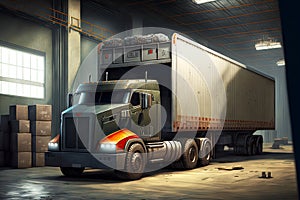 Strong tractor with trailer modern cargo truck for transportation of containers