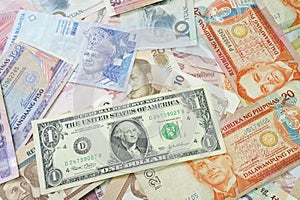 Strong usa currency on asian money background