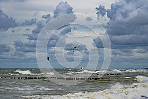 Strong waves on the sea against the sky