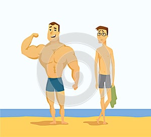 Strong and weak men - cartoon people character isolated illustration