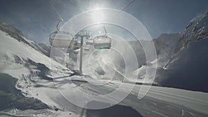 Strong wind storm chair lifts do not work on top of ski resort Gorky Gorod 2200 meters above sea level stock footage