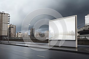 The strong winds of the typhoon ceased the concert before it even began. Blank empty billboard mock up. AI generation photo