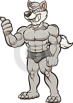 Strong cartoon wolf with thumbs up