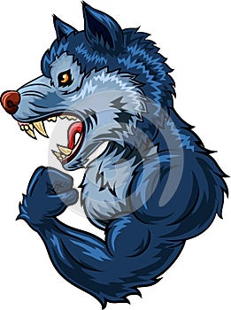 Strong wolf character on white background