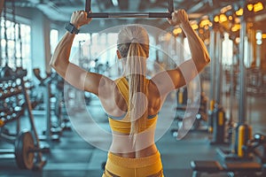 Strong Woman Doing Lat Pulldowns in Gym