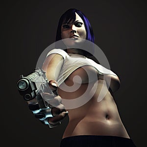 Strong and woman with gun