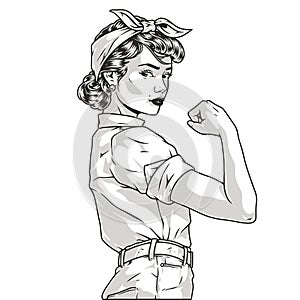 Strong woman monochrome pin-up element