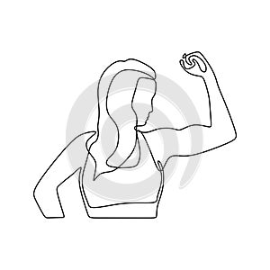 Strong women continuous one line drawing minimalist design on white background. Power of women gesture of supergirl minimalism