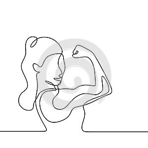 Strong women continuous one line drawing minimalist design on white background. Power of women gesture of supergirl minimalism