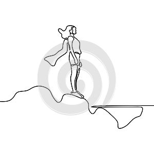 Strong women continuous one line drawing minimalist design on white background. Power of women gesture of supergirl minimalism