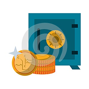 Strongbox and cryptocurrency coins Vector illustration