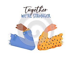 Stronger together concept of people elbow bump