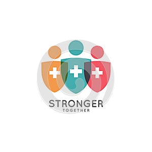 Stronger together logo. Medicine shield on white