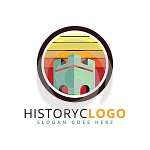 stronghold castle tower vector logo design inside a circle