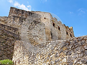 Thick stone walls of medieval fortification