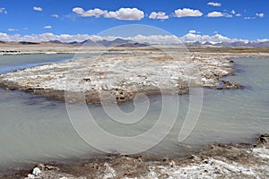 Strongly saline lake near the village of Yakra in Tibet, China