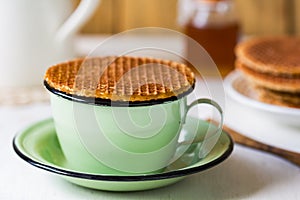 Stroopwafel on coffee cup