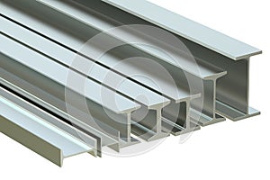 Structural beams, steel rolled metal H-beam. 3D rendering