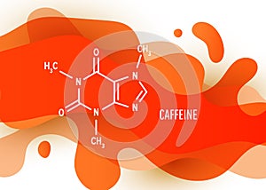 Structural chemical formula of caffeine with liquid fluid gradient shape with copy space on white background