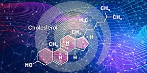 Structural chemical formula of cholesterol. Infographics illustration.