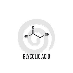 Structural chemical formula of glycolic acid molecule on white background