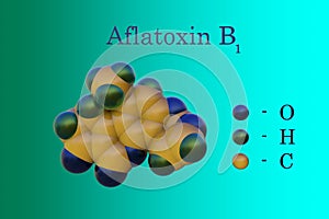 Structural chemical formula and model of aflatoxin B1, a potent hepatotoxic and carcinogenic toxin produced by fungi photo