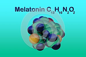 Structural chemical formula and molecular model of melatonin, a hormone that regulates sleep and wakefulness. Melatonin