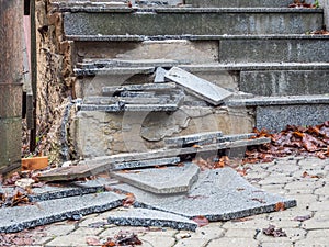 Structural damage to a staircase