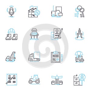 Structural engineering linear icons set. Stability, Analysis, Design, Foundation, Load, Reinforcement, Span line vector photo